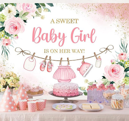 InMemory Girl Baby Shower Backdrop Oh Baby Clothes Welcome Newborn Party - Image 4