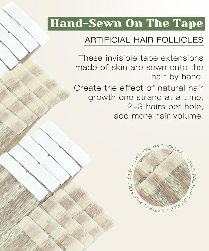 SURNEL Injected Tape in Hair Extensions 20Inch #18P60 Ash Blonde with Platinum Blonde Human Hair Seamless Invisible Tape in Extensions 20 Pcs 45g(#18P60,20)