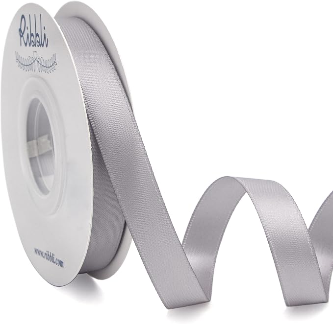 Ribbli Silver Double Faced Satin Ribbon, 1/2” x Continuous 25 Yards, Use by Ribbli