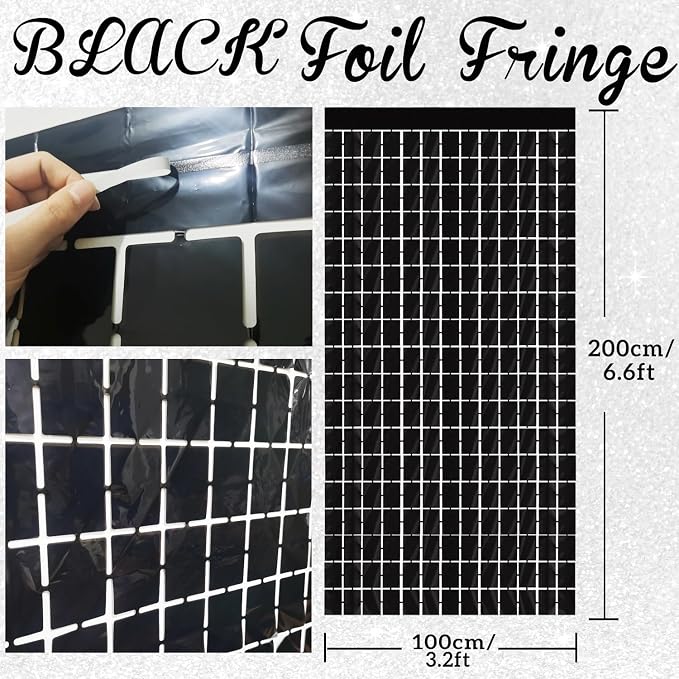 GOER Black Party Backdrop Metallic Tinsel Foil Fringe Curtain Photo Booth Props - Image 2