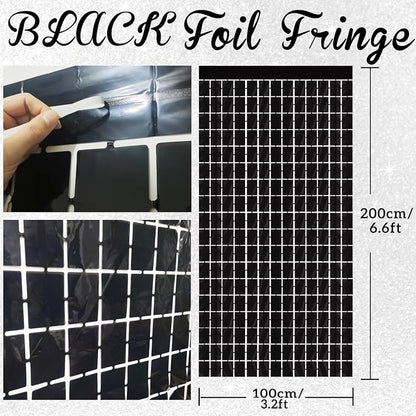 GOER Black Party Backdrop Metallic Tinsel Foil Fringe Curtain Photo Booth Props - Image 2