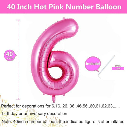 Pink Number Balloons, Large Hot pink Number 6 Balloon 40 Inch Pink 6 Balloon - Image 2