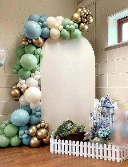 Blue Green Balloon Garland Arch Kit, Sand White Balloons - Image 3