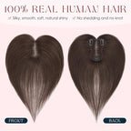 Human Hair Topper with Bangs for Women, 360° Cover Clip in Curtain Bangs Hair Toppers Hair Piece Dark Brown-3.15x4.33 Hand-tied Base (Dark Brown)