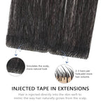 COOKAYU Invisi Edge Tape in Extensions Human Hair, Natural Black Seamless Injected Tape Ins Remy Hair 16Inch 35g 20pcs Straight Extensions Silky Smooth