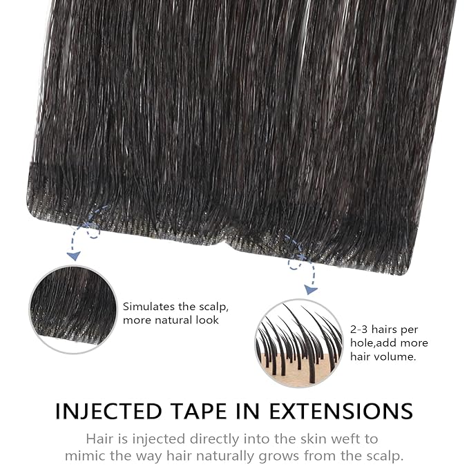 COOKAYU Invisible Tape in Extensions Human Hair, Natural Black Seamless Injected Tape Ins Remy Hair 14Inch 30g 20pcs Straight Invisi Edge Extensions Silky Smooth