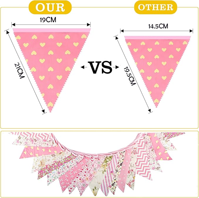 G2PLUS 39Ft Triangle Bunting Banner, Reusable Cotton Triangle Flags Party - Image 3