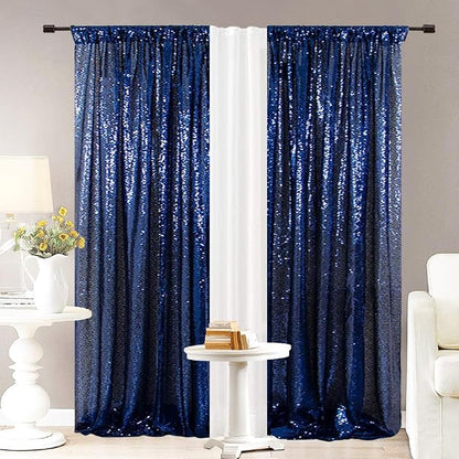 Eternal Beauty Navy Blue Sequin Backdrop Curtains, 4 Panels 2x8FT | 3mm Sparkle - Image 5
