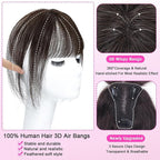 Hair Toppers for Women Real Human Hair 3D Cover Topper with Bangs Hair Extensions Clip in Bangs for Daily Wear Dark Brown #2 Color