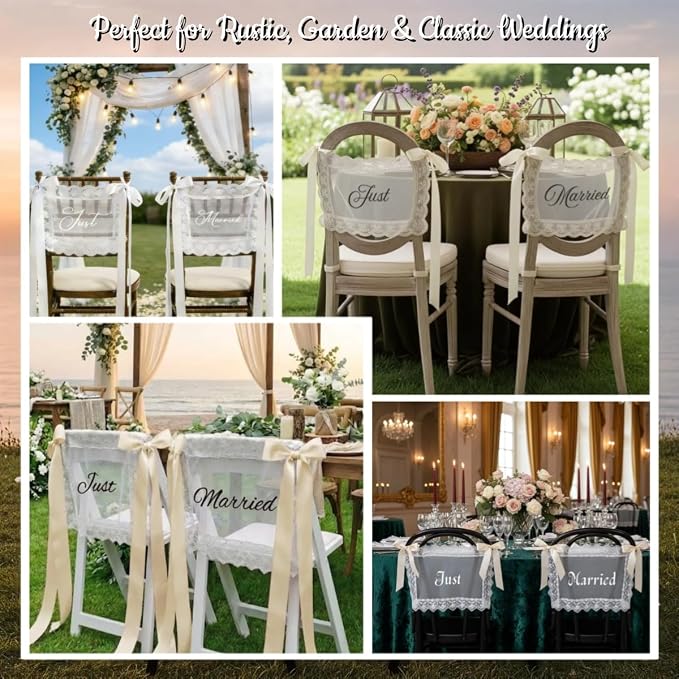 Personalized Lace Sheer Wedding Chair Signs Set of 2, Custom Name or Just - Image 5
