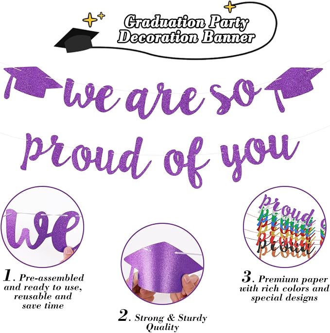 2026 Graduation Decorations Pre-Strung Blingbling We Are So Proud of You Banner - Image 2