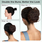 Messy Bun Hair Piece Wavy Curly Scrunchies Fluffy Donut Thick Updo Elegant Chignon Hairpieces for Women Girls, Light Brown Mix Light Auburn 1.4oz