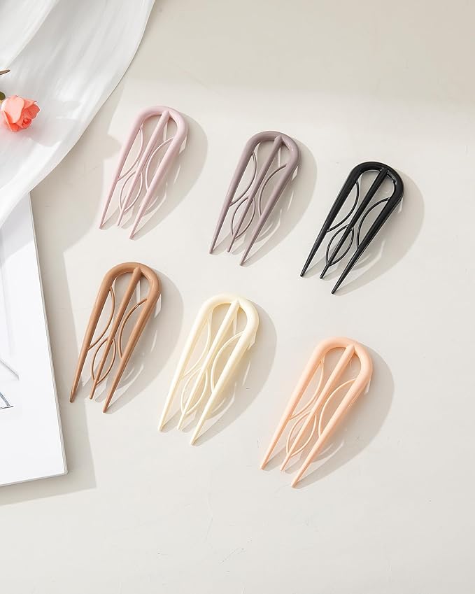 French Hair Pin for Women - U-Shaped Hair Fork for Updos, Chignons & French Twists, Durable Acrylic, Secure & Elegant Styling for All Hair Types (Quiet Tones (Glossy))