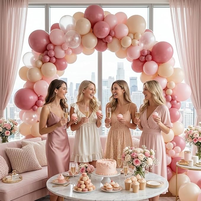 FunHot Dusty Pink Balloons, Blush Balloons, 12 Inch Apricot Transparent Latex - Image 3