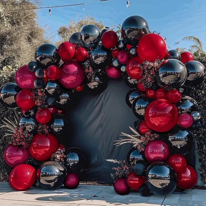 Black Red Balloons Thick Double Stuffed Black Burgundy Balloon Garland Arch Kit by Captank
