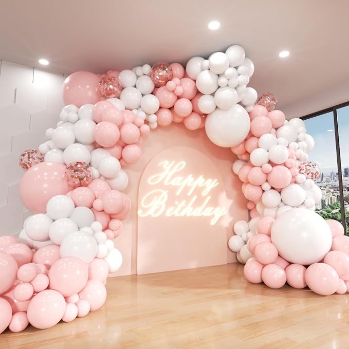 Pink and White Balloon Arch Kit, ADOINBY 140Pcs Macaron Pink Balloon Matte by ADOINBY