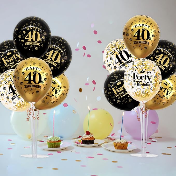 TONIFUL 4 Set Black Gold 40 Printed Balloon Stands - Image 4