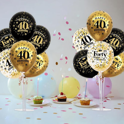 TONIFUL 4 Set Black Gold 40 Printed Balloon Stands - Image 4