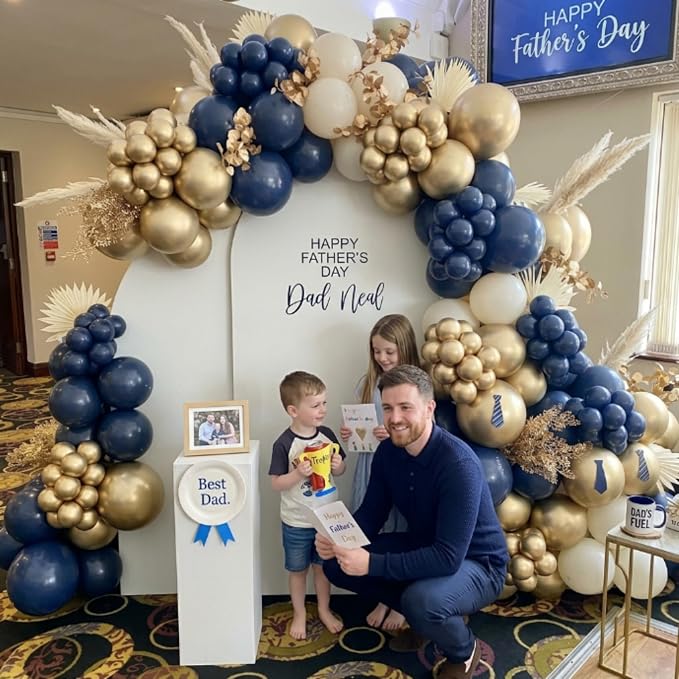 Navy Blue and Gold Balloons, 12 Inch Dark Blue and Gold Double Stuffed Pearl - Image 5