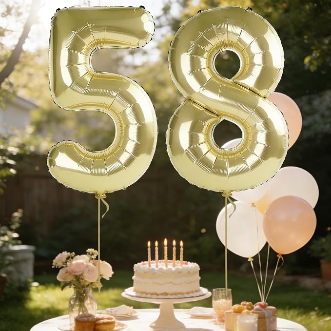 40 Inch Number 58 Balloons for 58th Birthday Party Decorations, 0-100 Champagne - Image 3