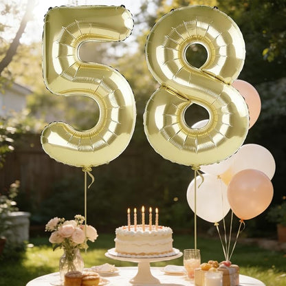 40 Inch Number 58 Balloons for 58th Birthday Party Decorations, 0-100 Champagne - Image 3