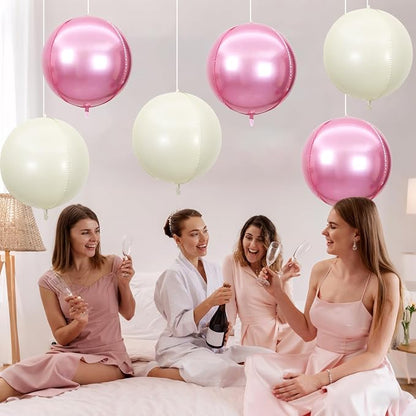 6Pcs Pink Cream White Round Foil Balloons, Giant 4D Round Ball Balloon - Image 3