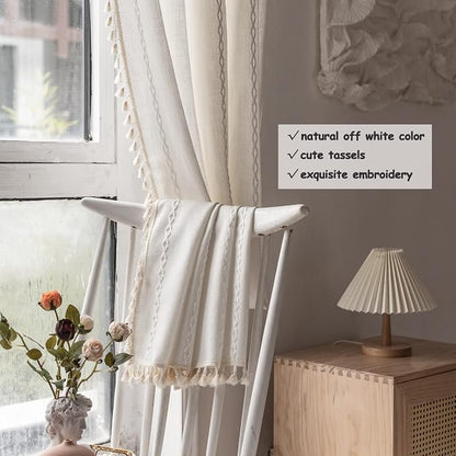 Boho Embroidery Linen Curtains 108 Inches Long - Image 7