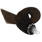 YoungSee Micro Loop Hair Extensions Real Human Hair Brown Micro Link Hair Extensions Dark Brown with Medium Browns Balayage Micro Ring Human Hair Extension Ombre for Parties 24 Inch 50g 50s