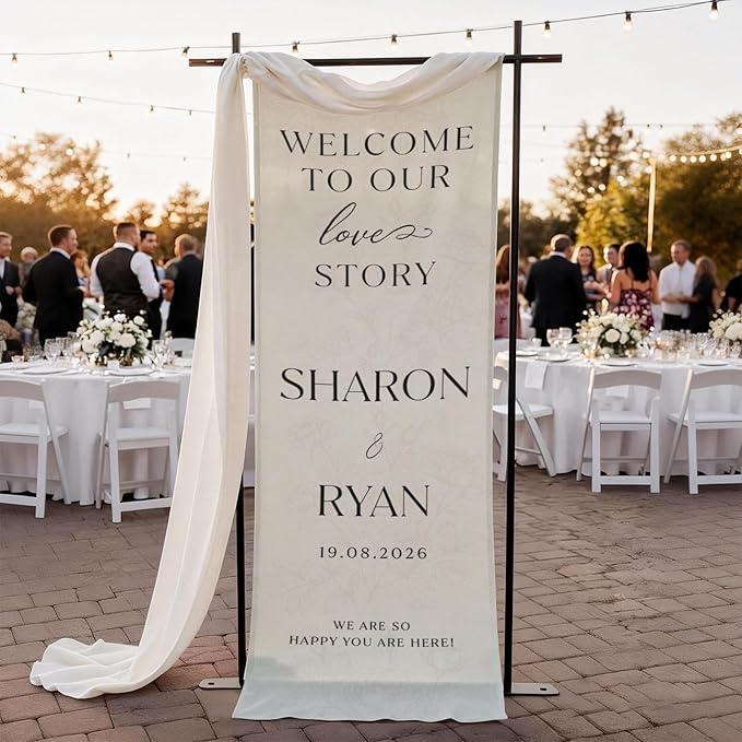 Mapileng Personalized Wedding Cotton Linen Wall Tapestry Banner, Custom Couple by Mapileng%E2%84%A2