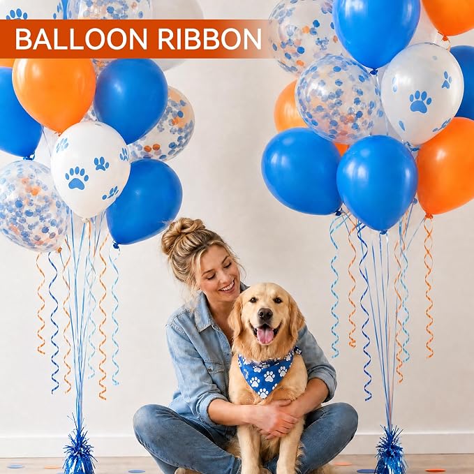 TONIFUL Blue Light Blue Orange Curling Ribbon Balloon String Gift Wrapping | - Image 4