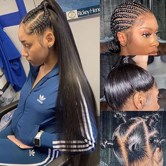 Straight Full Lace Wigs Human Hair 100% Hand-tied Full Lace Human Hair Wigs Full Scalp Lace Wigs Part Anywhere 180% Density(26inch, Natural Black)