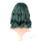 FAELBATY Short Green Wigs With Air Bangs Shoulder Length Bob Wig For Women Curly Wavy Synthetic Cosplay Wig for Girl (12" Dark Green)