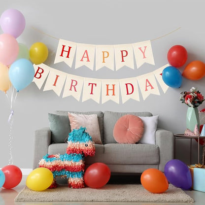 Doumeny Happy Birthday Burlap Banner Boho Birthday Garland Banner Red Bohemian - Image 5