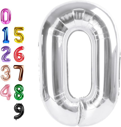 0 Balloon 40 inch Silver Number Balloons by Enyeopd