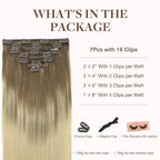 GOO GOO Clip in Hair Extensions Real Human Hair, Remy Human Hair Extensions Clip ins for Women, Natural Human Hair, 22inch 120g 7Pcs, 9/60 Balayage Ash Brown to Platinum Blonde