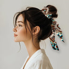 2 Pack Aztec Knotted Bow Hair Scrunchies Elastic Hair Scarf Ethnic Geometric Ribbon Scrunchy Cow Print Bow Hair Ties with Flowing Tails