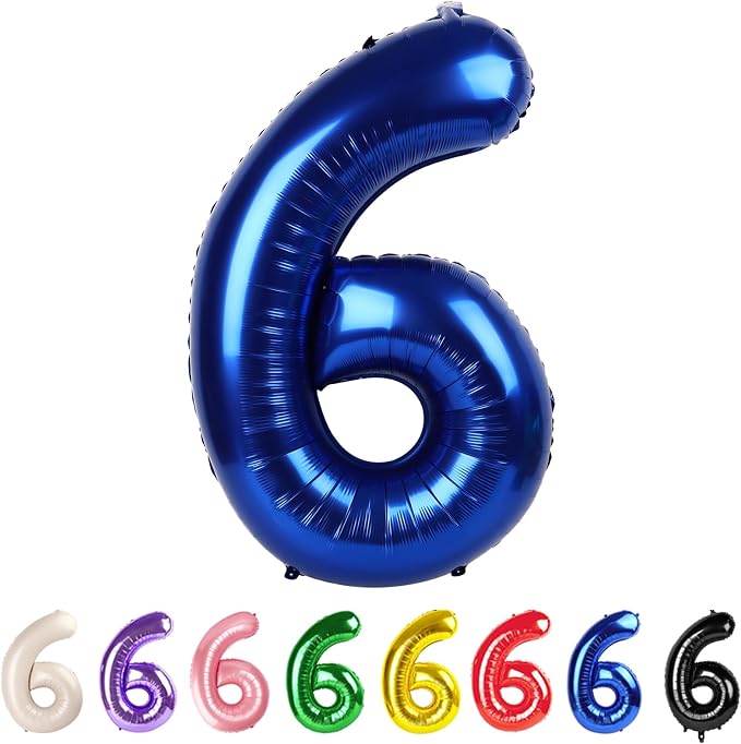 40 Inch Number 6 Balloon, Inflation Straw & Self-Sealing, Leak-Proof Aluminum by Mluchee