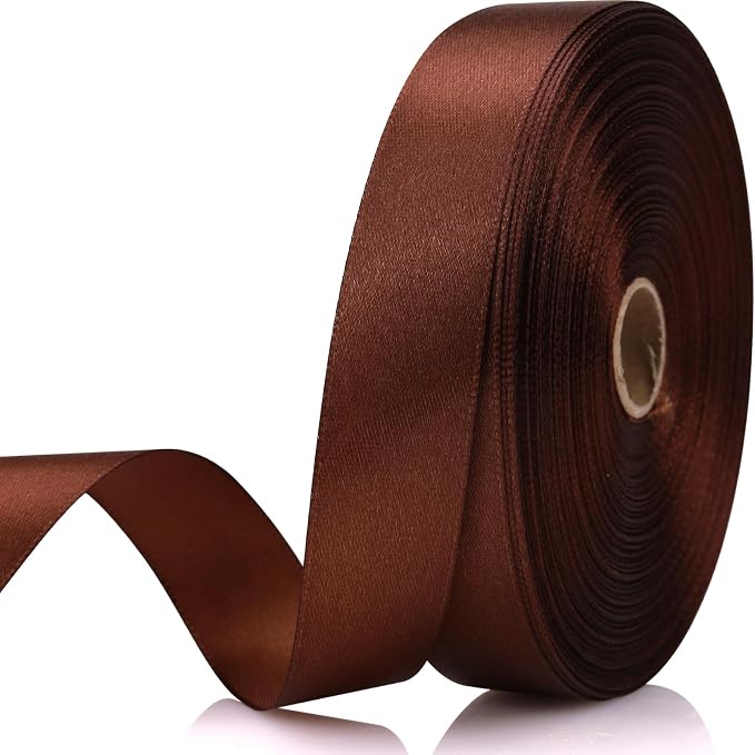 7/8 Inch 60 Yards Brown Satin Craft Ribbon-Single Face Polyester Ribbon by Unknown