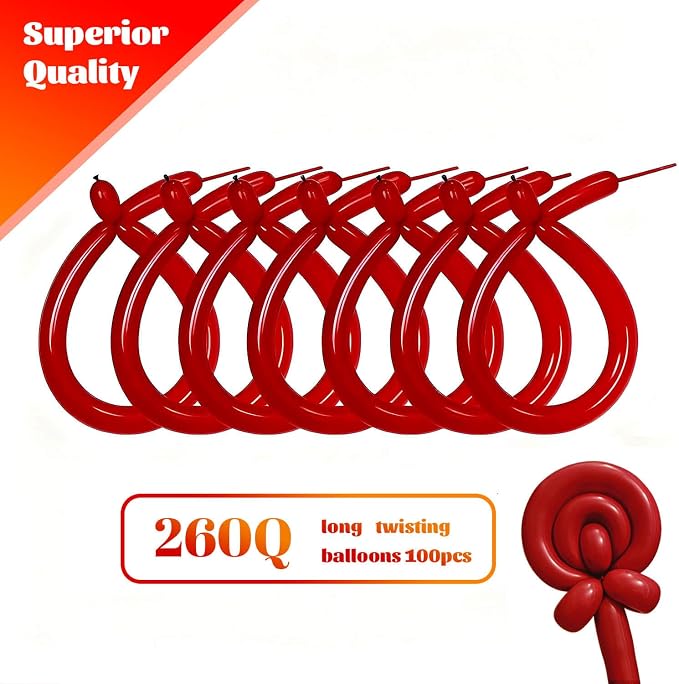 260 Garnet Red Long Balloons for Balloon Garland Thickening Skinny Latex - Image 2