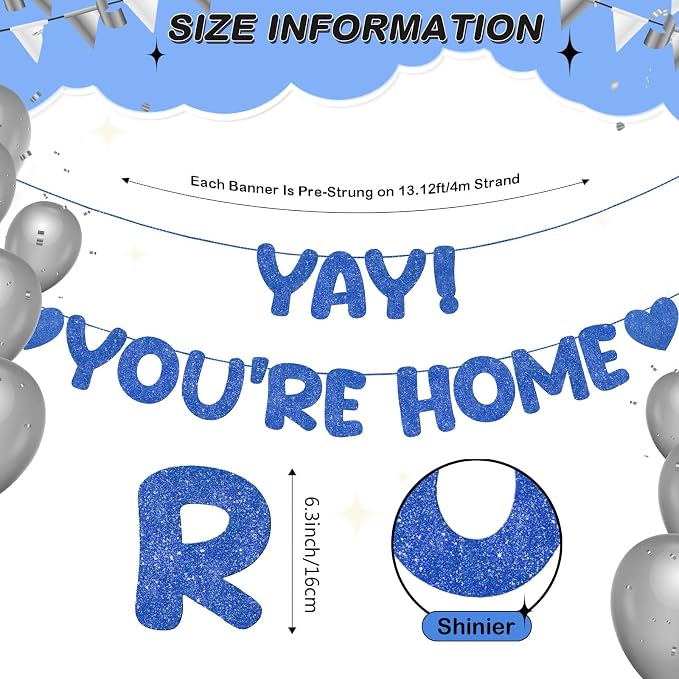 Fulmoon Pre Strung Yay You're Home Banner Glitter Welcome Home Party - Image 2