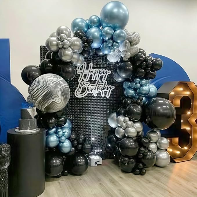 Metallic Blue and Black Balloon Arch Garland Kit - Image 6