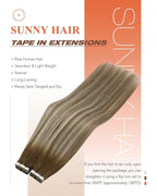 Sunny Hair Tape in Hair Extensions Real Human Hair Invisible Remy Hair Extensions Tape ins for Women Medium Brown Root to Platinum Blonde Balayage 24 inch 20Pcs 50G