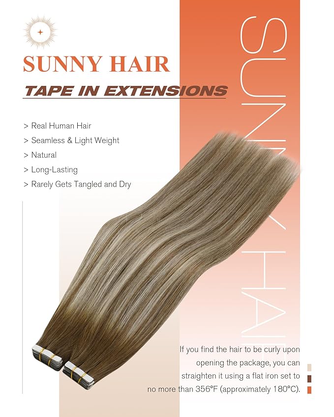 Sunny Hair Tape in Hair Extensions Medium Brown Balayage Blonde Tape in Hair Extensions Human Hair, 22 inch Remy Hair Extensions Tape in 20Pcs 50g