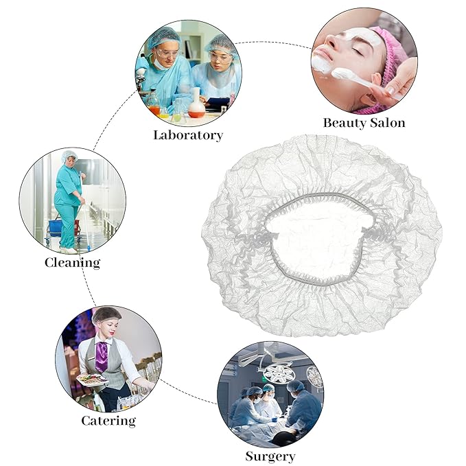 100 Pcs Disposable Nonwoven Bouffant Caps 21 Inch Hair Net Elastic Cap Hair Cover Hats for Beauty Salon Hospital Spa Catering Dust-free Workspace(White)