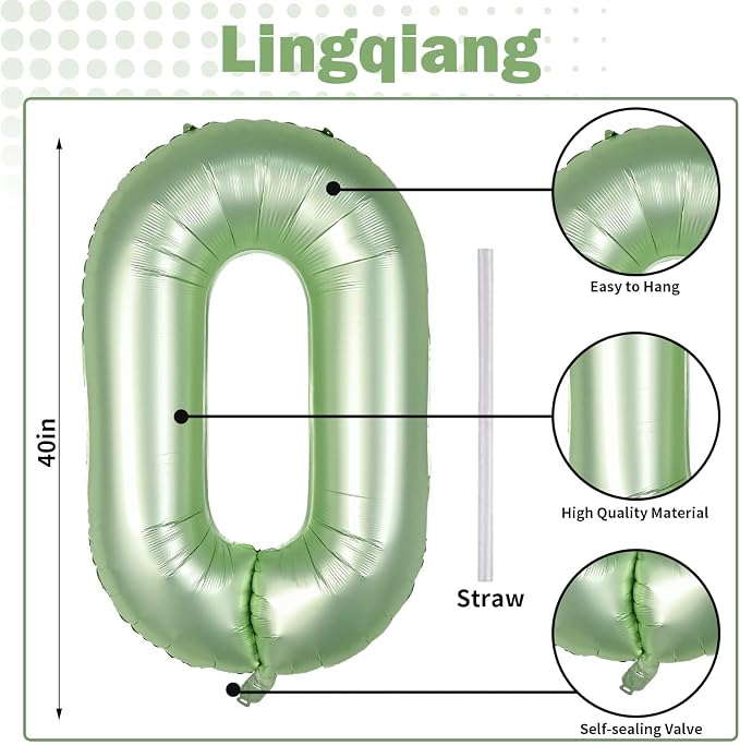 Large 10 Balloons Number Sage Green, 40 Inch Olive Green Helium Foil Number 1 & - Image 2