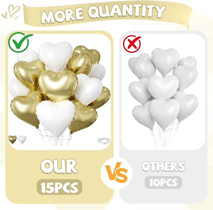 Gold White Heart Balloons - Image 4