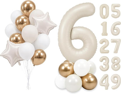 PartyWoo Number Balloons 40 Inch White Number 6 Kit 25pcs by PartyWoo