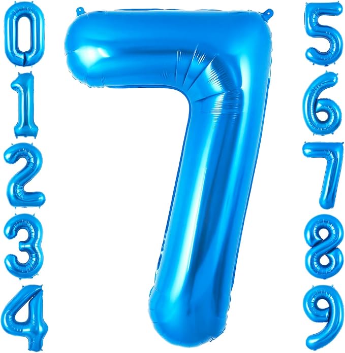 Blue 7 Balloon Number, 40 Inch Number 7 Balloon Big Blue 7 Foil Mylar Helium by BBPOOL