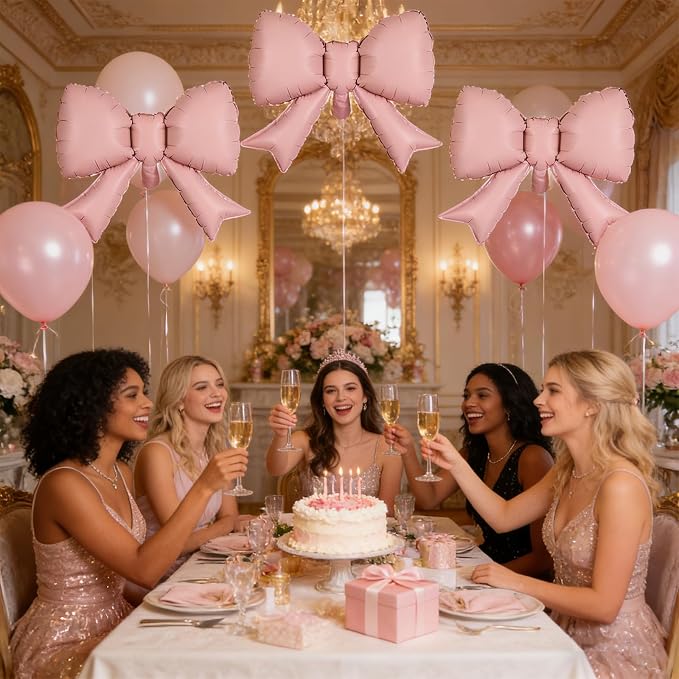 8pcs Pink Bow Foil Balloons - Image 4