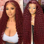 Burgundy Wig Human Hair 13x6 Deep Wave Lace Front Wigs Human Hair 200 Density 99j Burgundy HD Lace Front Wigs Pre Plucked 200 Density Red Colored Wig with Baby Hair for Women 20 Inch